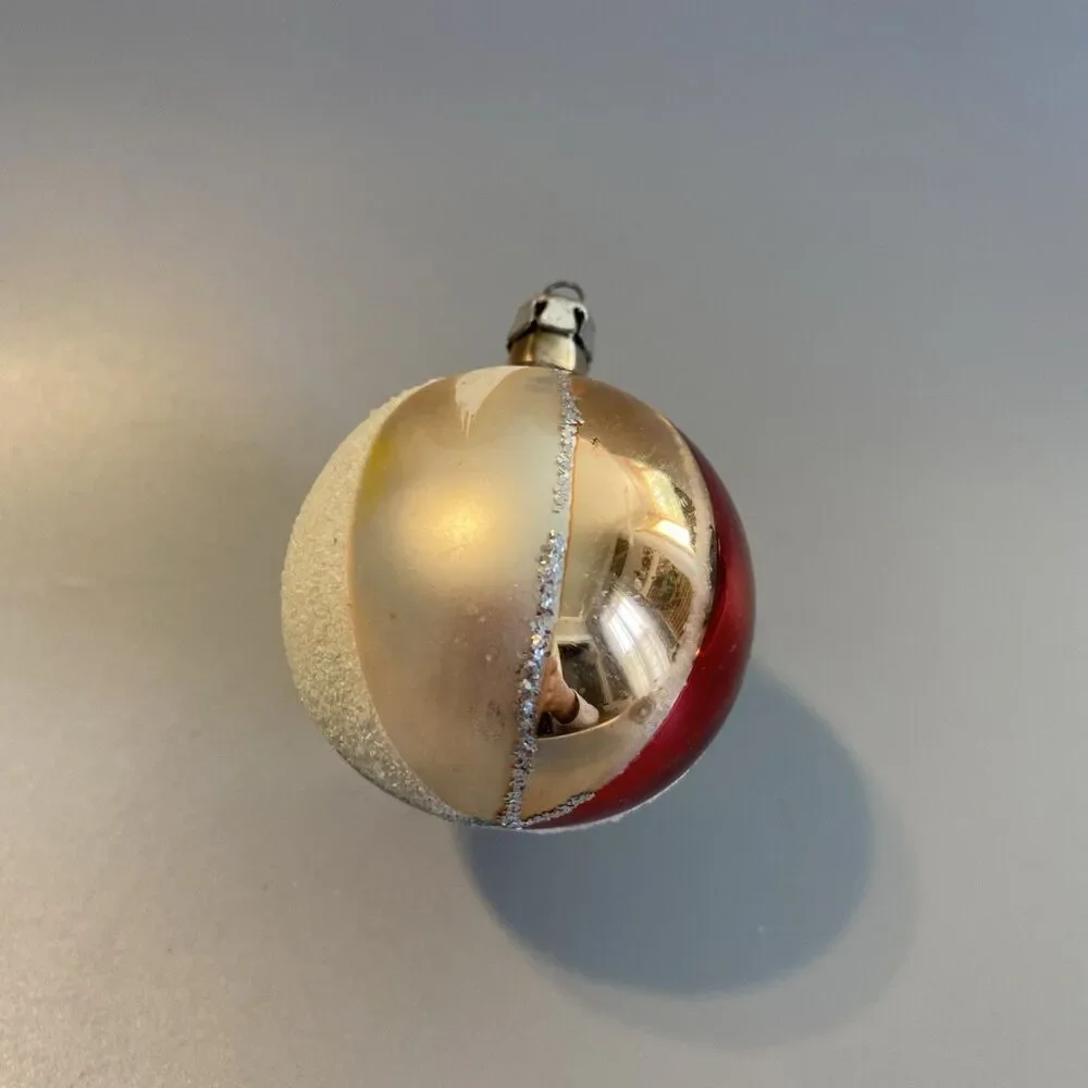 Vintage Hand-Blown Glass Christmas Ornament 6.25” Ball Mica Striped Multicolor